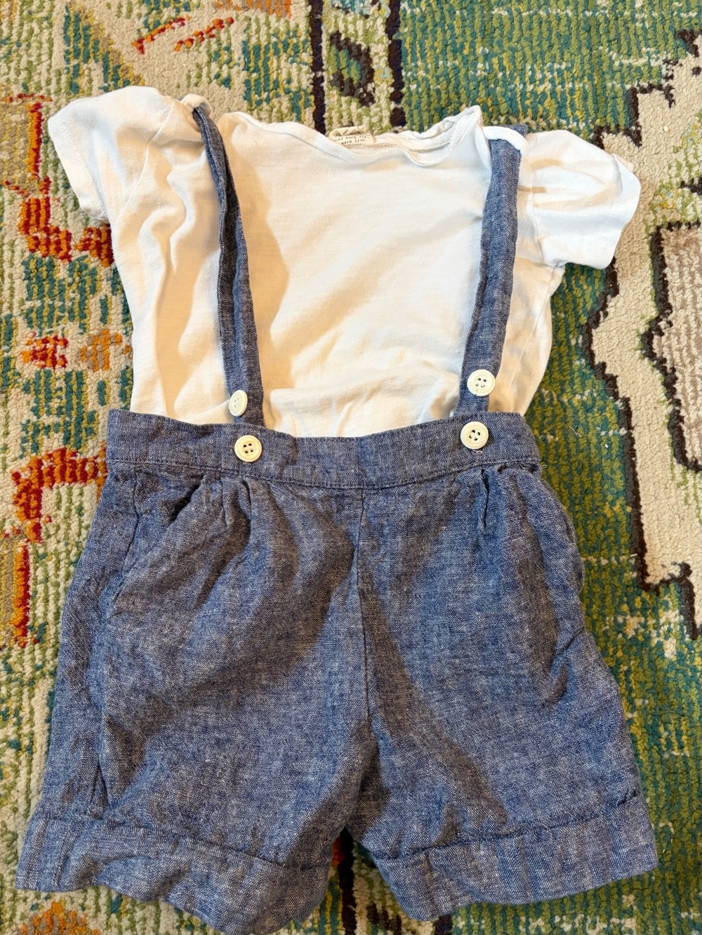 Good Boy Friday Blue Chambray Suspender Shorts set